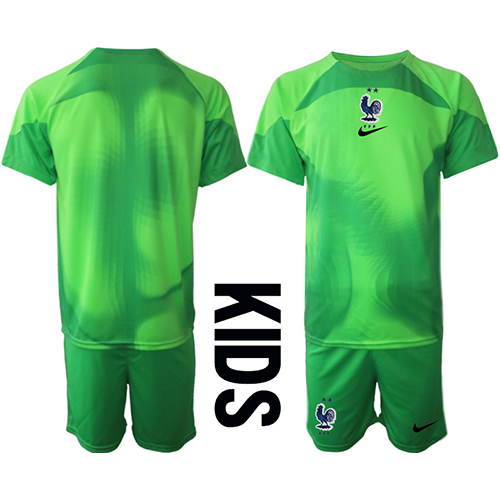 Frankrig Målmand Udebane Trøje Børn VM 2022 Kortærmet (+ Korte bukser)